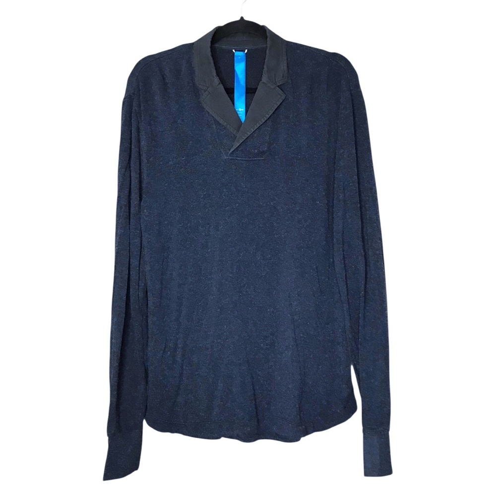 Kit & Ace V-Neck Pullover Sweater Cotton Cashmere Blue Grey Shawl Collar Large